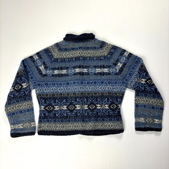 Nautica Womens Button Up Fair Isle Cardigan Sweater Blue Sz M Wool Blend Nordic - Picture 5 of 6